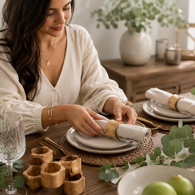 Mango Wood Napkin Rings Set of 12 - Image 3