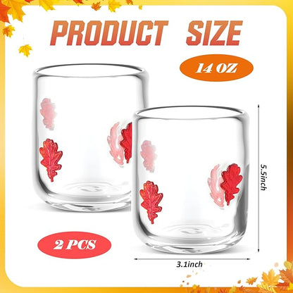 Icon Juice Glasses, 14oz Stemless Wine Drinking Juice Glass Cup for Valentine Party Supplies Gift(2 Pcs,Maple Leaf)