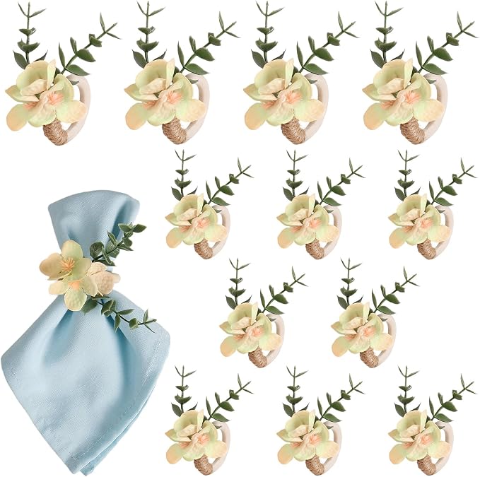 Handmade Floral Napkin Rings, Hydrangea & Eucalyptus Leaf Spring Decoration by Unknown