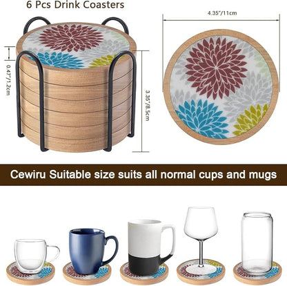 Wood Coasters Set of 6 with Holder, Cewiru Cup Mat - Image 6