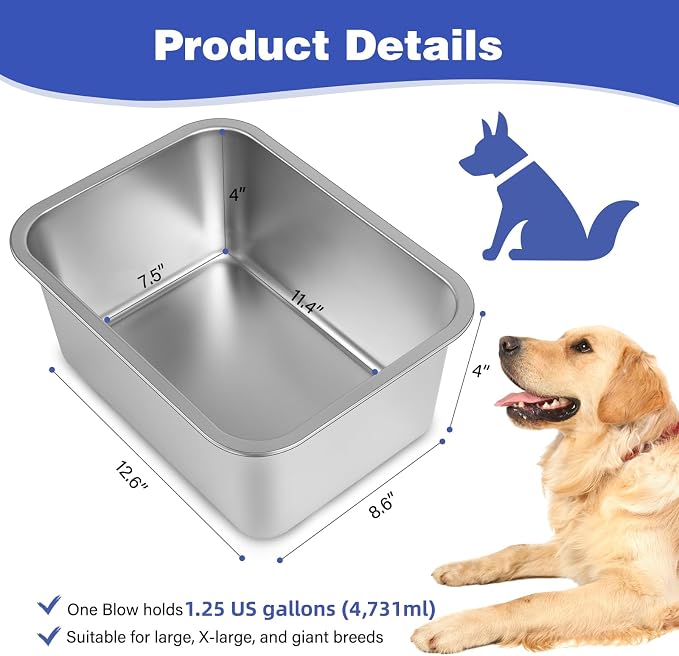 1.25 Gallon Stainless Steel Dog Water Bowl - Image 3