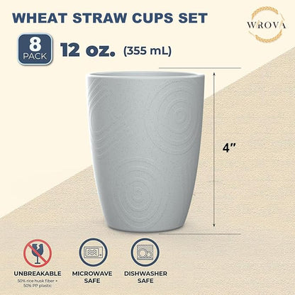 Wrova Wheat Straw Cups 8 PCS Good Alternative to Plastic Reusable Cups 12 oz - Image 2