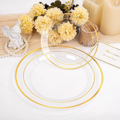 200 Pcs Clear Gold Plastic Plates - Image 9