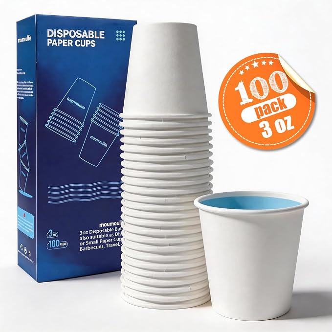 MOUMOULIFE Disposable Paper Coffee Cups 3 oz 100 Count, Bathroom Mouthwash Cups - Image 2