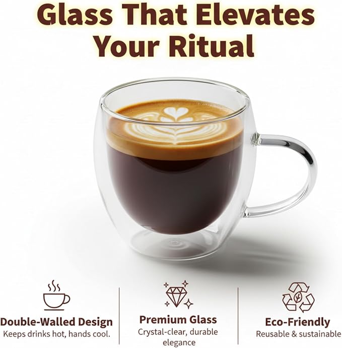 Casafoyer 9 Oz Double Wall Glass Coffee Cups Set of 4, Borosilicate Espresso - Image 3