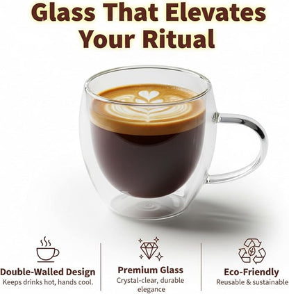 Casafoyer 9 Oz Double Wall Glass Coffee Cups Set of 4, Borosilicate Espresso - Image 3