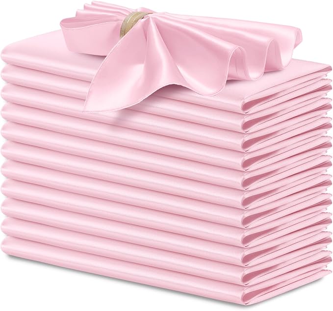 P Pothuiny 12 Pcs Pink Satin Napkins 17 x 17 Inch, Satin Cloth Napkins | Square by P+Pothuiny