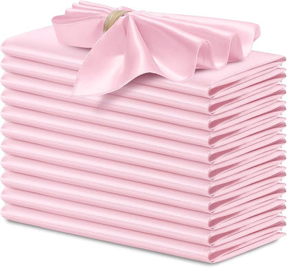 P Pothuiny 12 Pcs Pink Satin Napkins 17 x 17 Inch, Satin Cloth Napkins | Square by P+Pothuiny