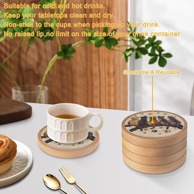 Wood Coasters for Drinks, Eykao Absorbent Coaster Sets of 5, Woven Drink - Image 4