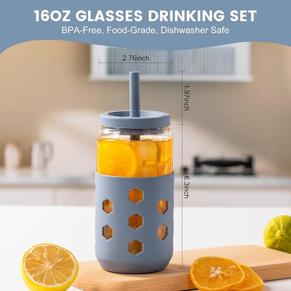 Mrsdry 16 oz Glass Cups with Lids and Straws - Image 4