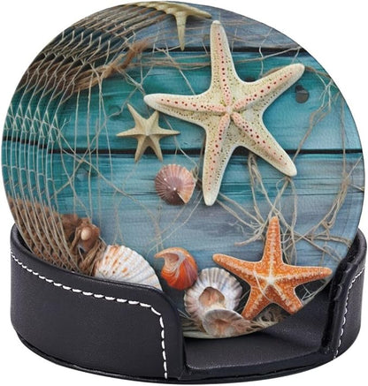 Fishnet Leather Coasters Starfish Seashells Set of 6 - Image 7