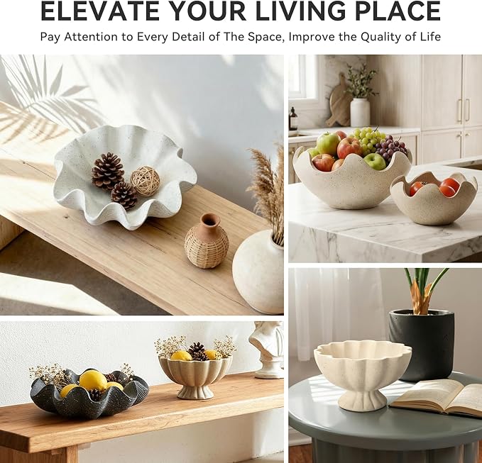 Scalloped Decorative Bowl, 12.6" Shell Ruffle Fruit Bowl Home Decor | Modern - Image 7