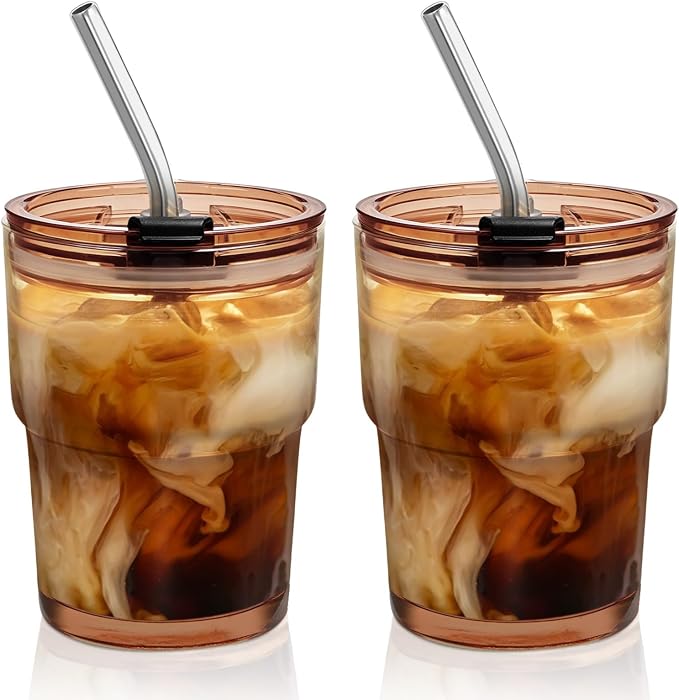 TUZAZO 13 Oz Amber Glass Coffee Tumblers by TUZAZO