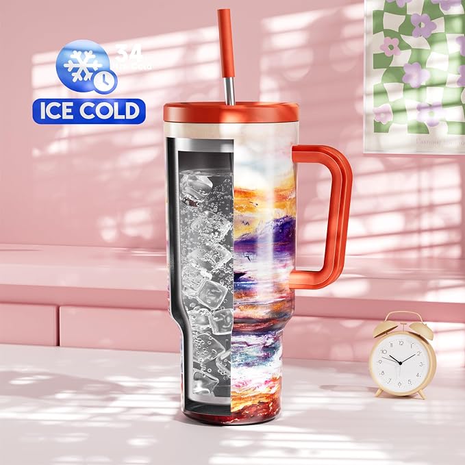 Meoky 40 oz Tumbler with Handle and Straw: Stainless Steel Insulated Tumbler - Image 2