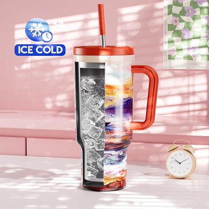 Meoky 40 oz Tumbler with Handle and Straw: Stainless Steel Insulated Tumbler - Image 2