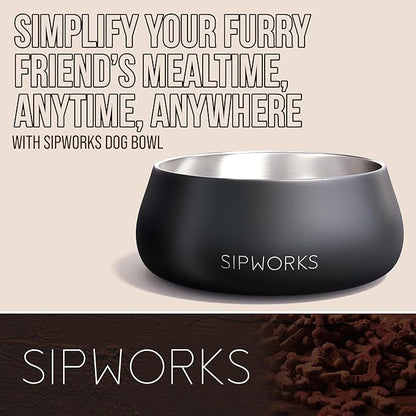 Stainless Steel Dog Bowl – 32oz Weighted Metal Food and Water Bowls for Dogs and Cats with Non-Slip Base - Pet Bowls for All Breeds Sizes for Travel & Outdoor Play - Midnight Black