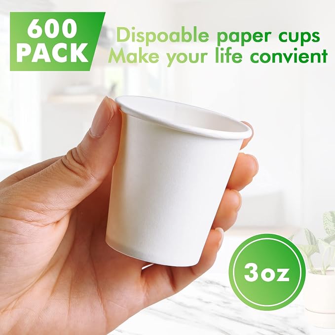 TV TOPVALUE 3 oz Paper Cups, Mini Size, Bathroom Mouthwash, Disposable Cups - Image 2