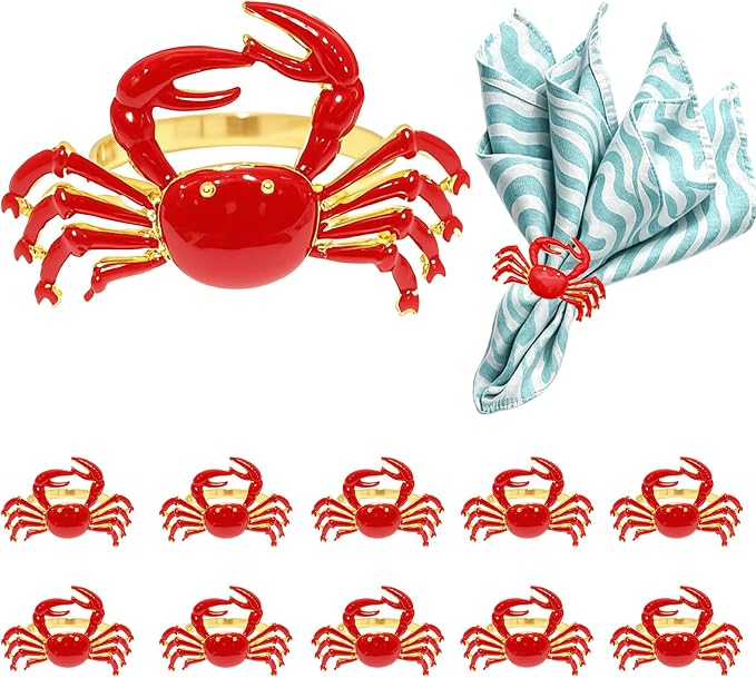 Gold Crab Napkin Rings Set of 12 Nautical Coastal Napkin Holders by DavifinaNapkinRings