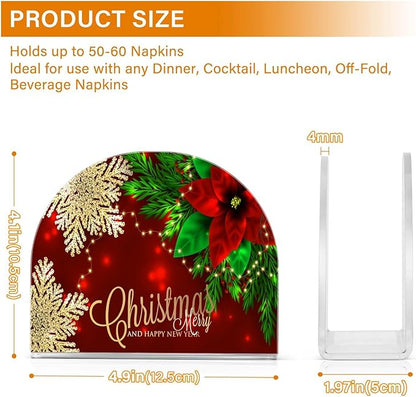 Napkin Holder Christmas Poinsettia and Snowflakes Crystal Clear Acrylic Napkin Holders Paper Napkin Holder Dining Table Dispenser for Kitchen Restaurant Home Decor Bar Accessories