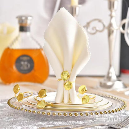 Decorative Napkin Rings Set of 6,Holders Decor Dinner Party,Wedding,Anniversary,Birthday,Table Decor Gift (Golden Shell)
