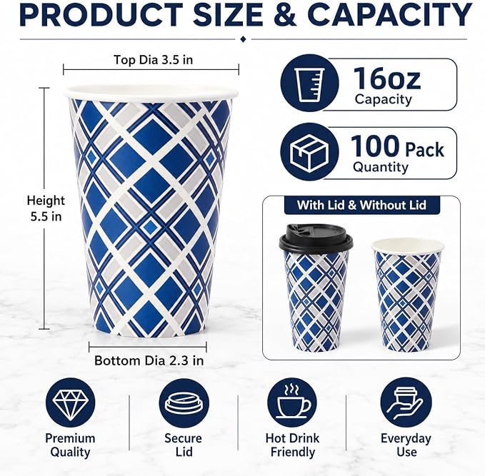 Tamone 100 PACK 16OZ Disposable Coffee Cups - Image 2