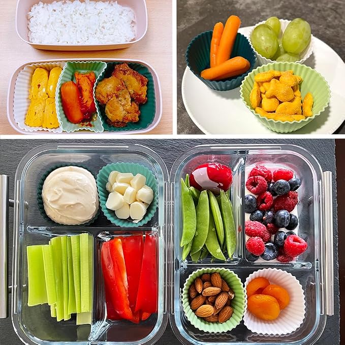 24 Pcs Silicone Lunch Box Divides, Lunch Accessories, 3 Shapes | Reusable - Image 6