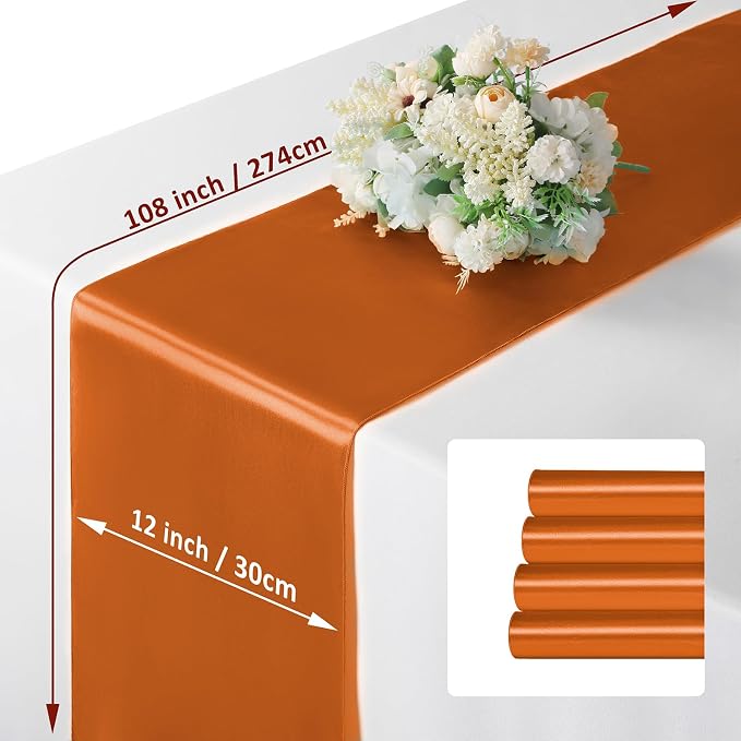 Manyshofu Burnt Orange Satin Table Runner 12x108 - Image 4