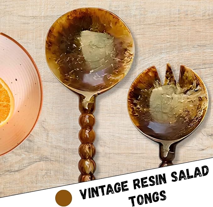 SS CRAFTS INDIA Premium 9" Brown Marbled Resin Salad Servers | Set of 2 Beaded - Image 6