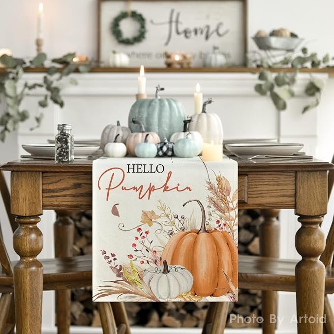Artoid Mode 210 GSM Fall Table Runner 13x60 Inch Home Party Decor | Hello - Image 2