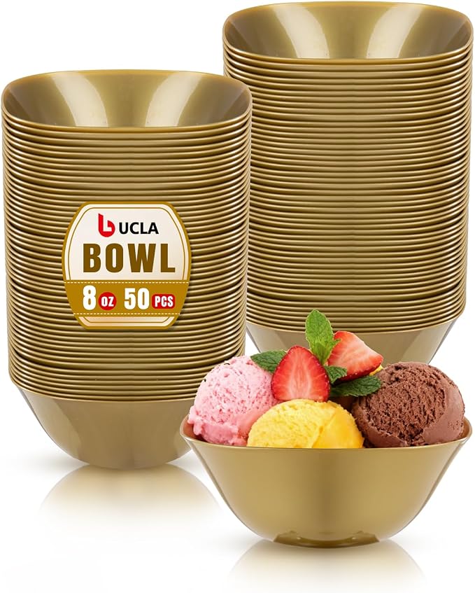 bUCLA 50Pack Gold Plastic Small Bowls - 8oz Disposable Ice by BUCLA