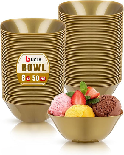 bUCLA 50Pack Gold Plastic Small Bowls - 8oz Disposable Ice by BUCLA