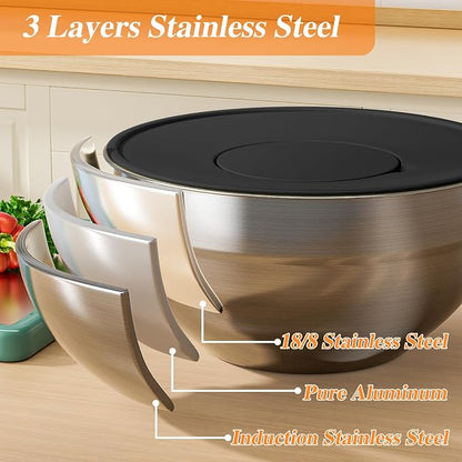 Mixing Bowls with Lids Set, Kitchen Food Storage Organizers Nesting Mixing Bowl - Image 6