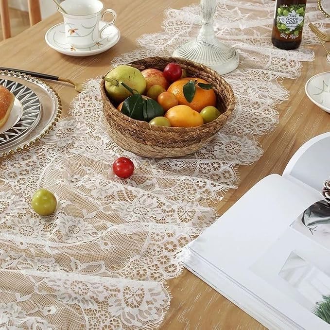 10 Pcs White Lace Table Runner 14 x 120 Inch Vintage Rustic Table Runner - Image 6