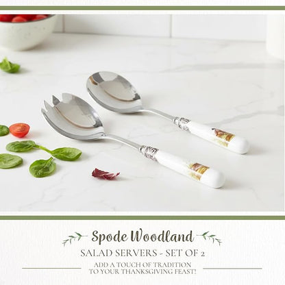 Spode Woodland Salad Servers – 10 Inch Porcelain & Steel Set Featuring Pheasant - Image 2