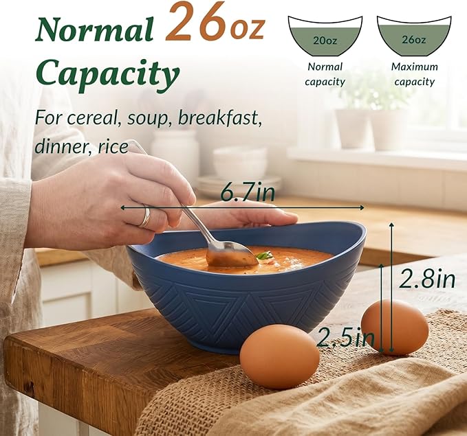 Wheat Straw Bowls Unbreakable Cereal Bowls 26 OZ Serving Bowls - Image 2