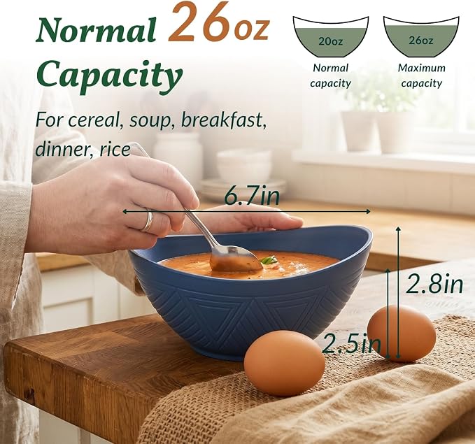 Wheat Straw Bowls 26 OZ Oval Serving Bowls 6 PCS Unbreakable Plastic Cereal - Image 2