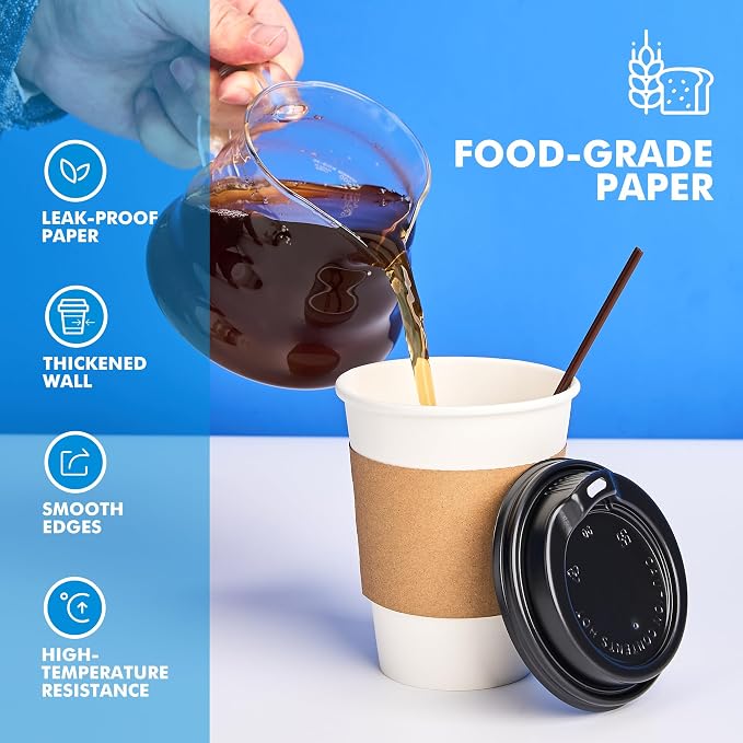 12 oz 100 Pack Disposable Paper Coffee Cups - Image 7