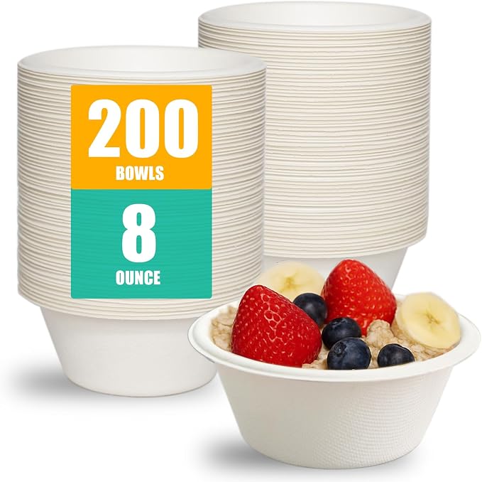 JINVOGREEN 200 Count 8 oz Paper Bowls, Small Disposable Compostable Bowls by JINVOGREEN