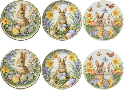 Easter Bunny Coasters for Drinks with Holder Round Leather Coasters Set of 6 Cups Mugs Mat Pad for Home Kitchen Bar