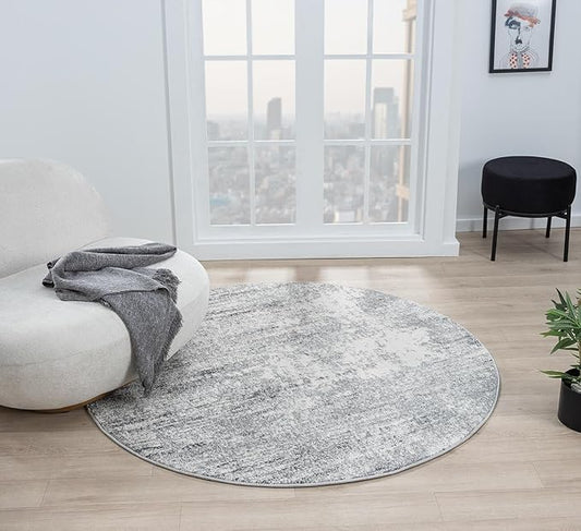 Keen Home Design Area Rugs - 10ft Round Non-Shedding, Abstract Rugs for Kitchen, Living Room, Bedroom, Dining Room, Entryway - Size: 10' Round, Abstract Cream/Grey