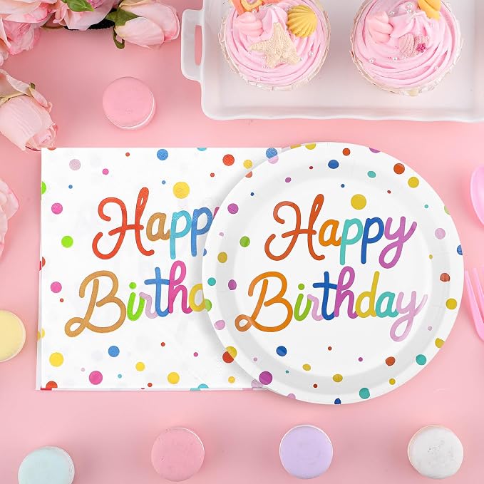 50 Pcs Happy Birthday Paper Plates and Napkins Disposable Party Decorations | 7 - Image 2