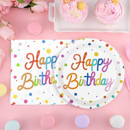 50 Pcs Happy Birthday Paper Plates and Napkins Disposable Party Decorations | 7 - Image 2