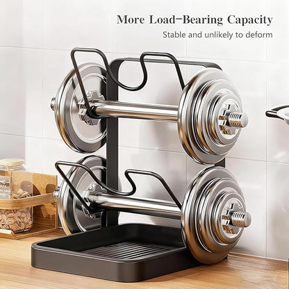 Double Layer Kitchen Pot Lid Storage Rack, Stainless Steel Pot Lid Holder While Cooking & Spoon Rest, Multifunctional Pot Lid Organizer with Removable Drip Tray for Countertop