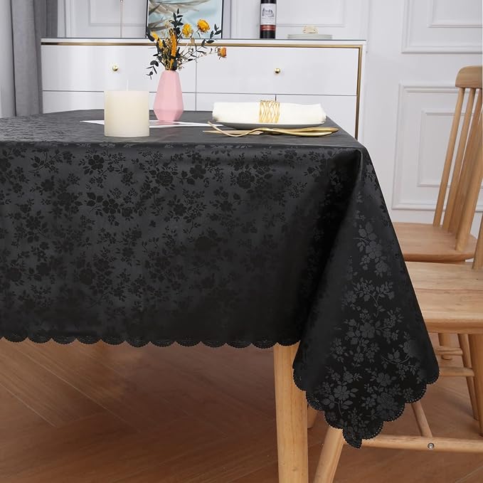Smiry Rectangle Table Cloth, Waterproof Heavy Duty Vinyl Tablecloths, Wipeable Washable Table Cover for Kitchen and Dining Room (Black, 60" X 140")