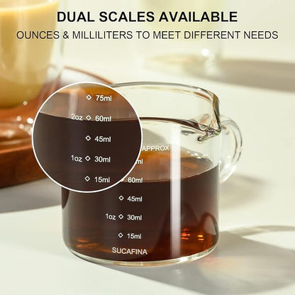 PARACITY Espresso Cup with Handle set of 2, Double Spout Glass Measuring Cup - Image 3
