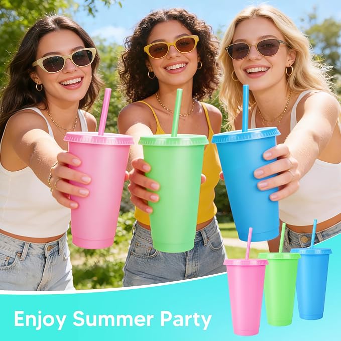 24 Pack Plastic Tumblers with Lids and Straws, Reusable Cups with Lids Plastic - Image 3
