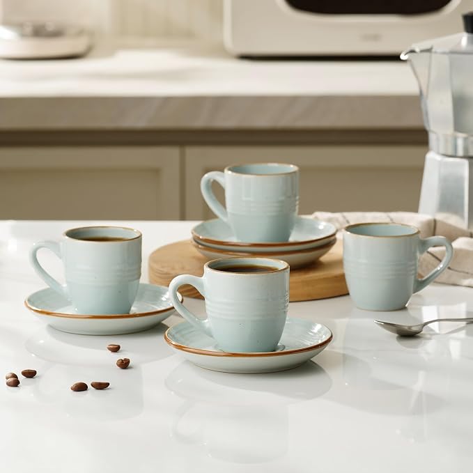 famiware 3oz Espresso Cups and Saucers, Light Blue | Ceramic Small Coffee Mug - Image 7