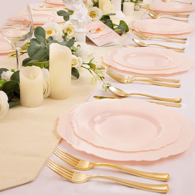 60pcs Pink Plastic Plates - Image 5