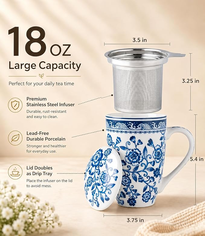 AmorArc Tea Cup With Infuser and Lid, 18oz Loose Leaf Tea Mug With Steeper | - Image 2