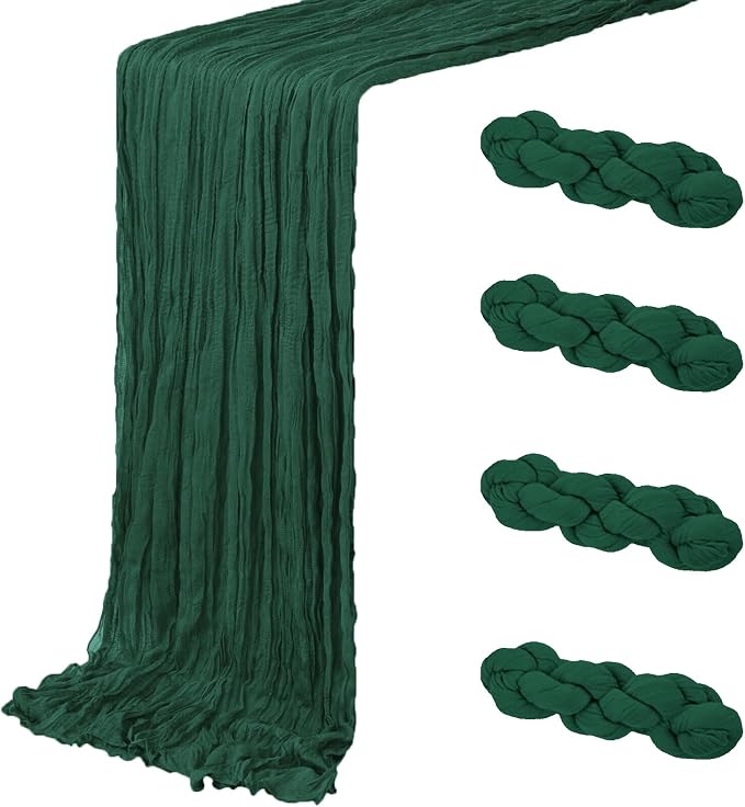 4 Pack Emerald Green Cheesecloth Table Runner 20 x 120 inch Gauze Table Runners by ACSUIT